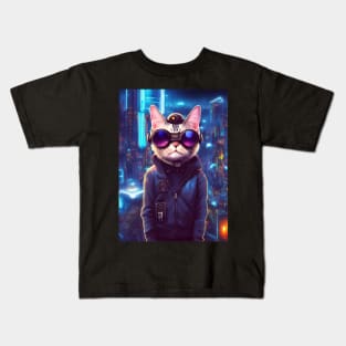 Cool Japanese Techno Cat In Japan Neon City Kids T-Shirt